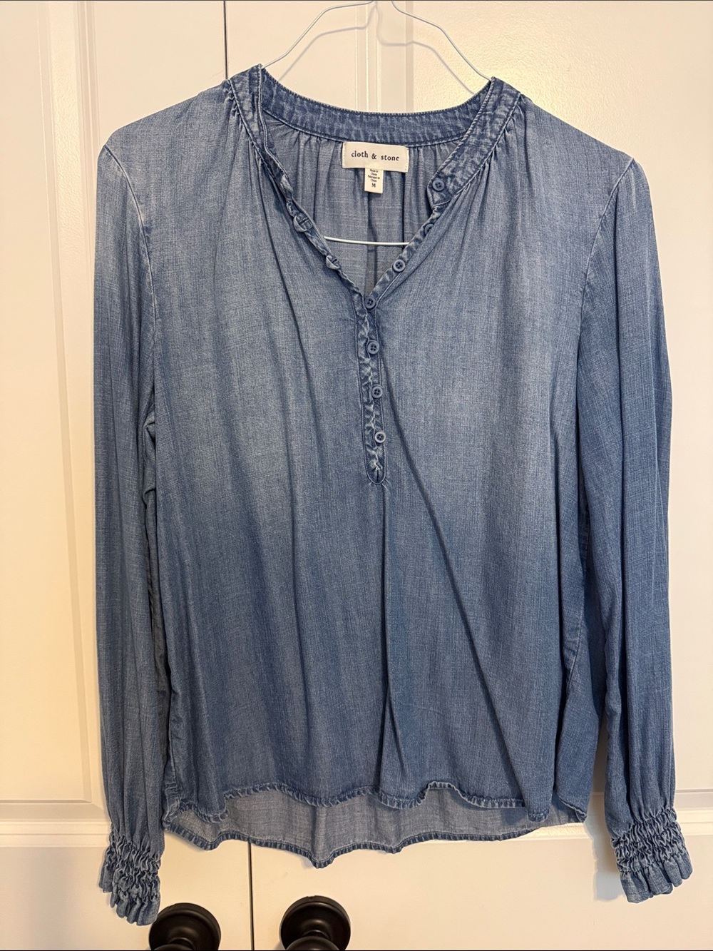 cloth & stone Light Denim Button-Up Peasant Blouse